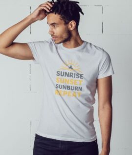 Unisex Round Collar t-shirt for your Yoga practice with Sunrise Sunset Sunburn Repeat