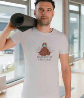 Unisex Round Collar t-shirt for your Yoga practice with Namast'Ay 6 Feet Away_1