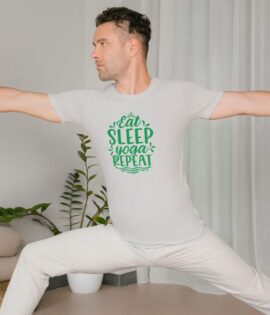 Unisex Round Collar t-shirt for your Yoga practice with Eat Sleep Yoga Repeat