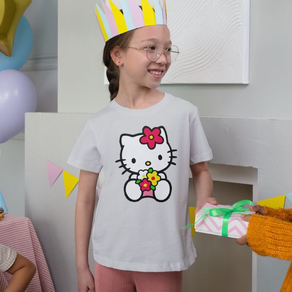 Unisex Round Collar t-shirt for your cartoon t-shirt Ostia Hello Kitty Con Fiori